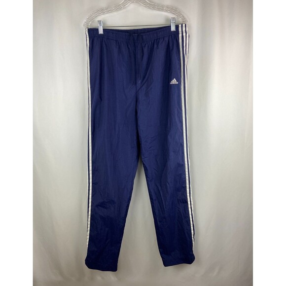 Adidas Men's M Track Pants Baggy Blue 3 Stripes Nylon Drawstring Lightweight Run - Picture 1 of 11